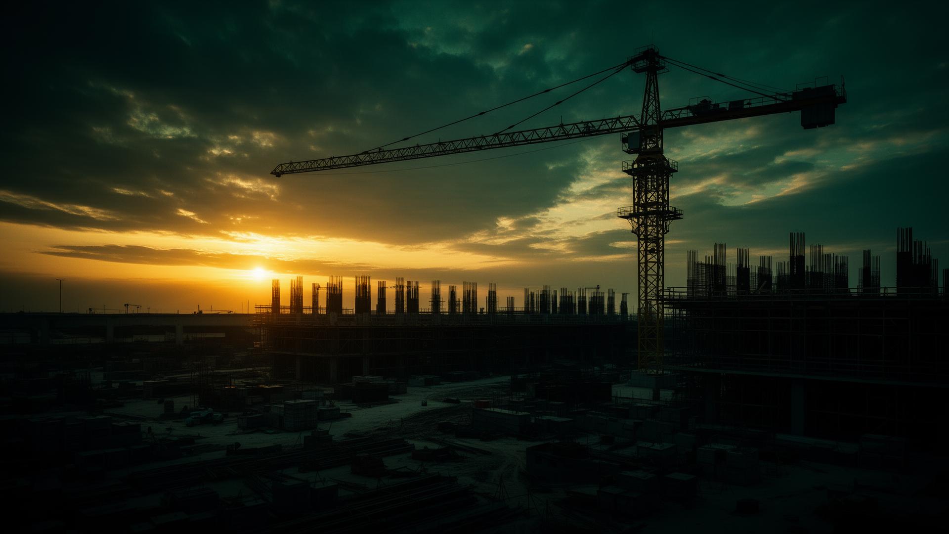 Construction megaproject at golden hour